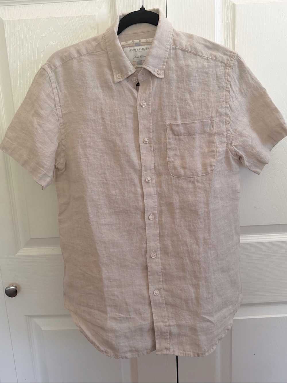 Denim & Flower Men's Short Sleeve Button-Down Shirt in Light Beige